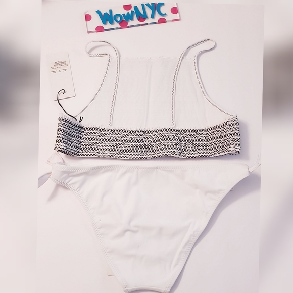 $220 NWT KISUII Women's Black White Bikini Top Bottom M L Knit Smoked 2 PC SET - Picture 7 of 11